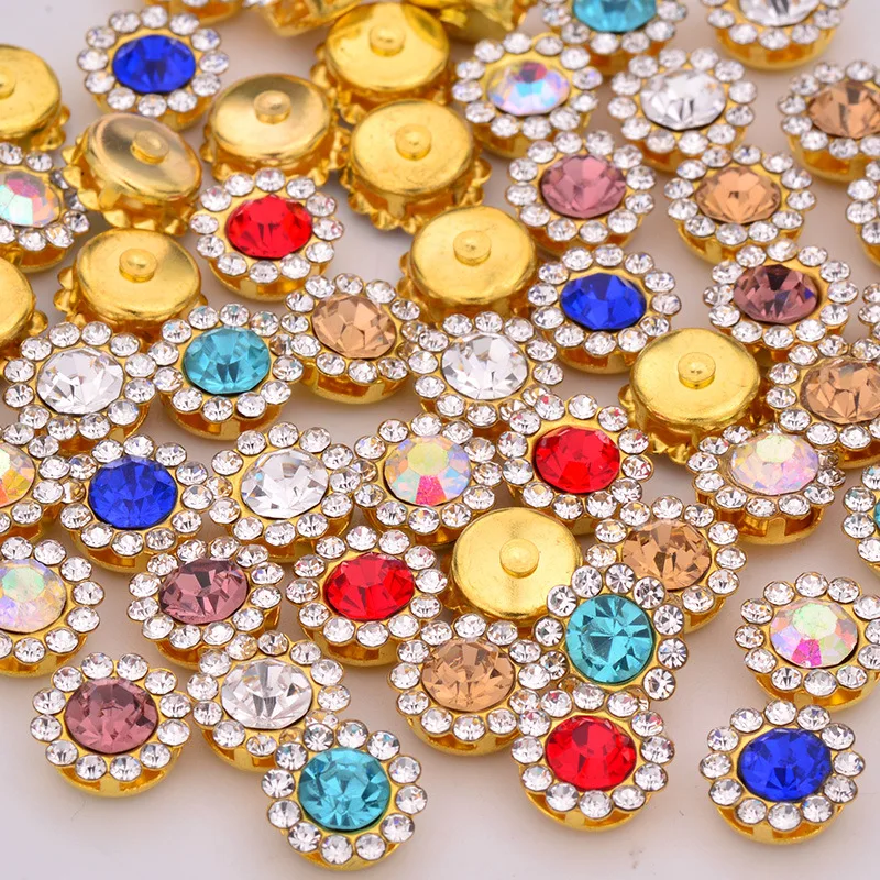 

Claw Cup Crystal Strass Shiny Glass Stones Trim 10/12mm Gold Base Sew on Rhinestones Button for DIY Garments Dress Accessories