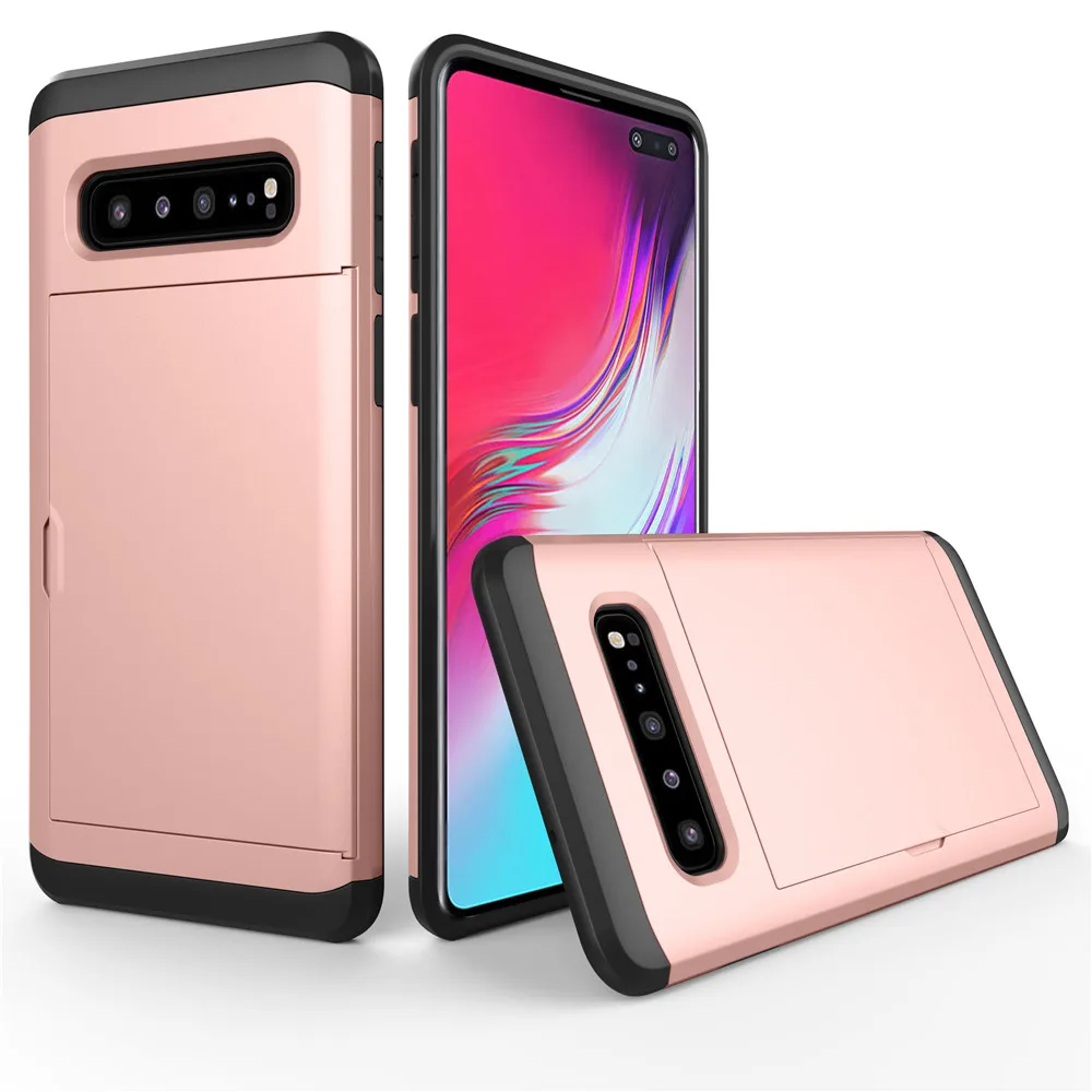 Rose Gold Гибридный Прочный скользящий кошелек для хранения карт, защитный чехол для samsung S10 5G S10 Plus S10E чехол для samsung Galaxy S10 S10E S10+ чехол - Цвет: Rose Gold