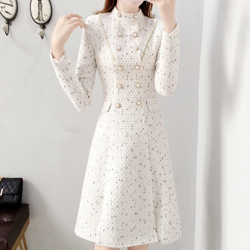 

Fashion women's dress small fragrance wind woolen dress female autumn and winter new Korean version of temperament was slim