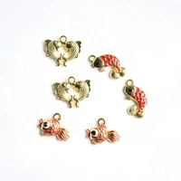 golden fish enamel charms oil drop pendant diy bracelet womens necklaces jewelry diy making 10pcs