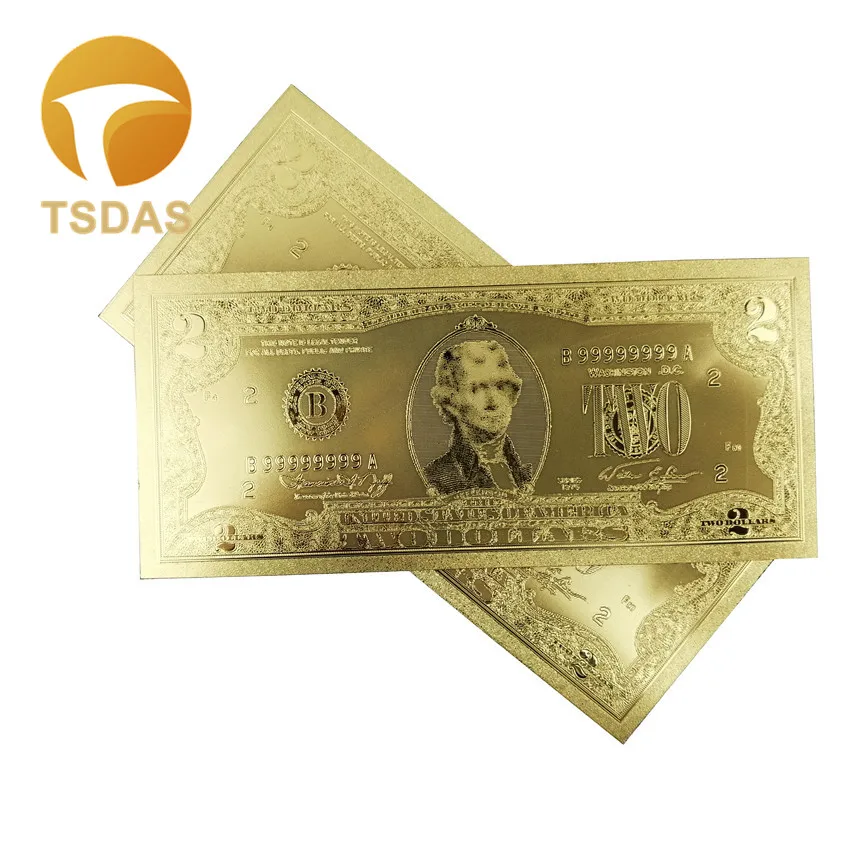 10pcs/lot USD 2 Dollar Gold Foil Banknote Colletion Gifts America Plated Drop Ship | Дом и сад