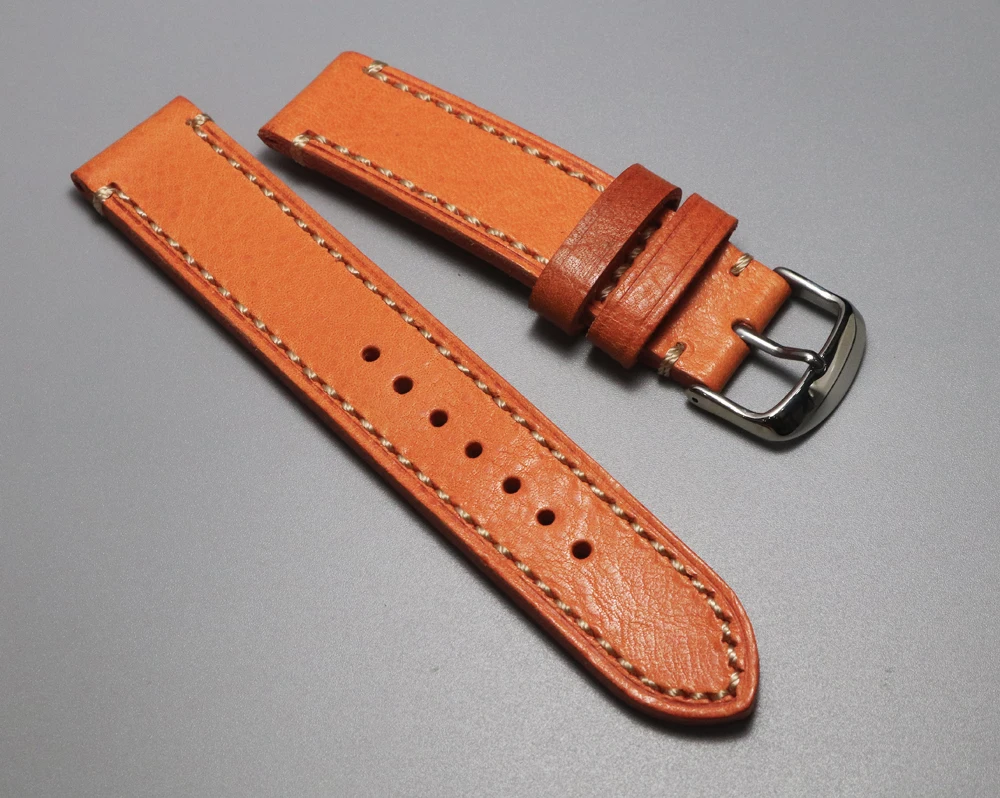 20 22mm New Listing Handmade Thick Cowhide belt Watch Straps High-end Genuine Leather Watchband Man Watch Straps Orange Bracelet
