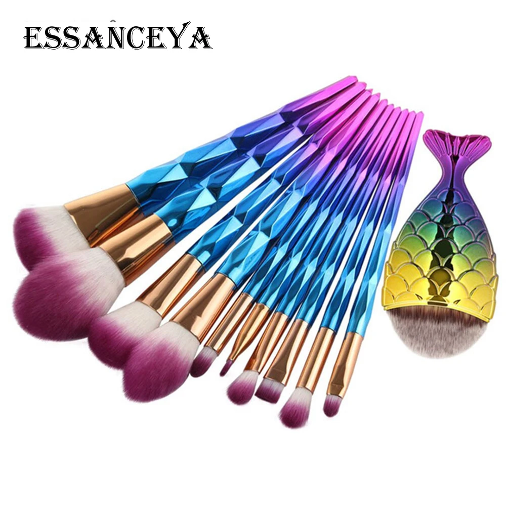 ESSANCEYA Горячая 11/21 шт. Русалка алмазные кисти для макияжа комплект рыбий хвост основа для макияжа лица Румяна Тени для век макияж кисть для смешивания кисти для макияжа