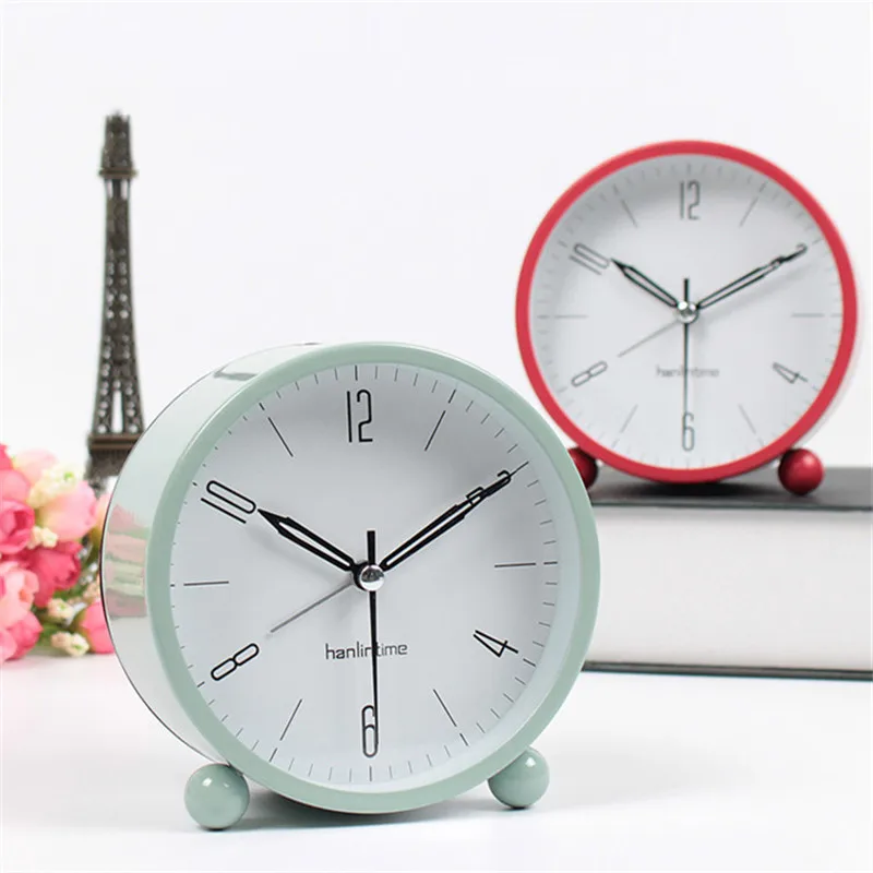 4-дюймовые круглые металлические часы офисные настольные простые прикроватные