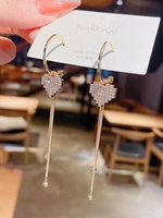 new fashion glossy arc bar long thread tassel drop earrings for women gold color love heart fashion jewelry hanging pendientes