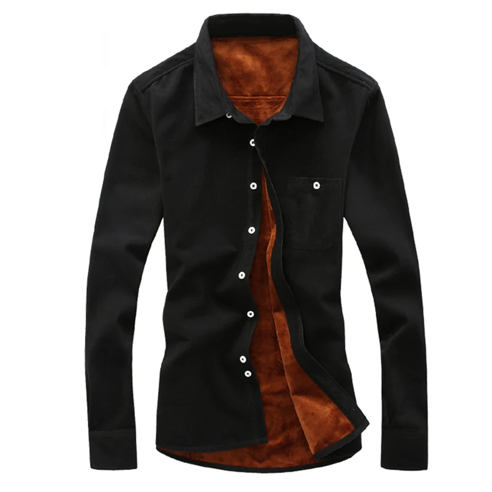 Мужские зимние рубашки модный бутик сплошной цвет хлопок плюс кашемир теплый
