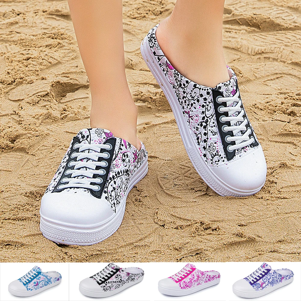 

Кроссовки женские на плоской подошве, дышащие, без каблука, пляжные шлепанцы, без каблука, граффити, рваные, летняя обувь