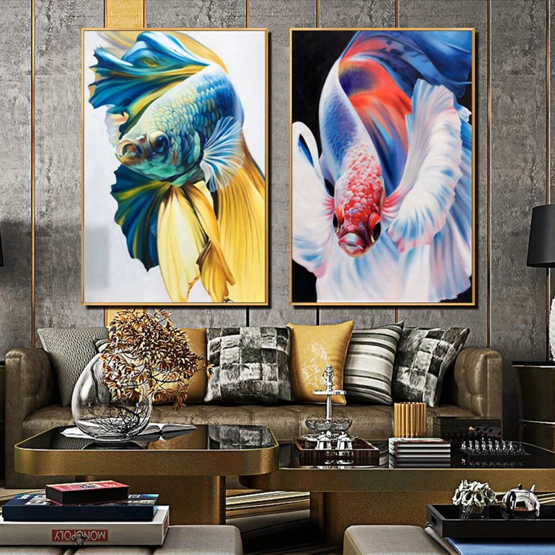 KOWELL ручной Краски ed Высокое качество Золотая рыбка масла на холсте искусство