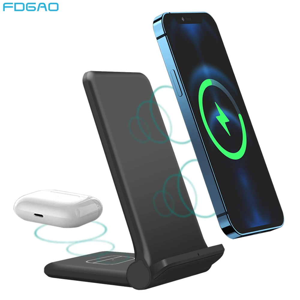 Беспроводное зарядное устройство 2 в 1 Qi для iPhone 12 11 8 XS XR Airpods Pro 25 Вт подставка