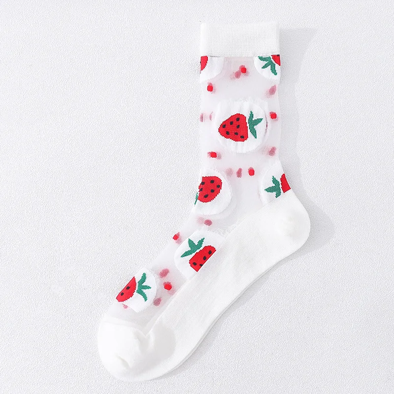 

Korea Style New Creative Transparent Crystal Silk Trend Women Socks High Quality Cartoon Fruit Ultrathin Glass Silk Socks