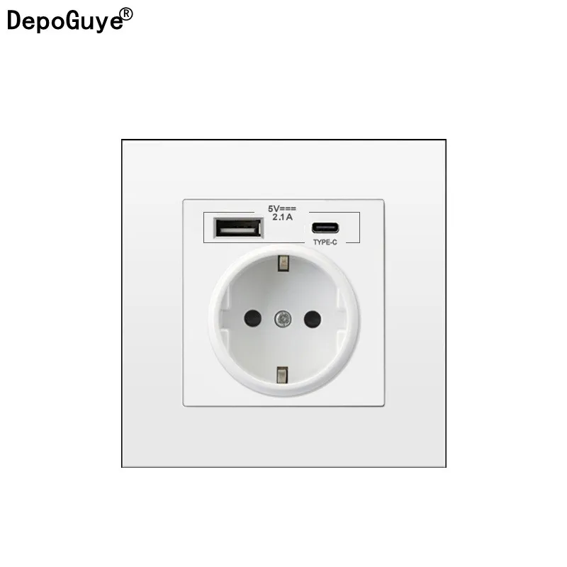 Тип C USB Порты и разъёмы сетевое быстрое Зарядное устройство адаптер для мобильный телефон, Стекло сбоку Универсальное зарядное USB устройство с розетки, 16A Мощность гнездо AC110V-250V - изображение