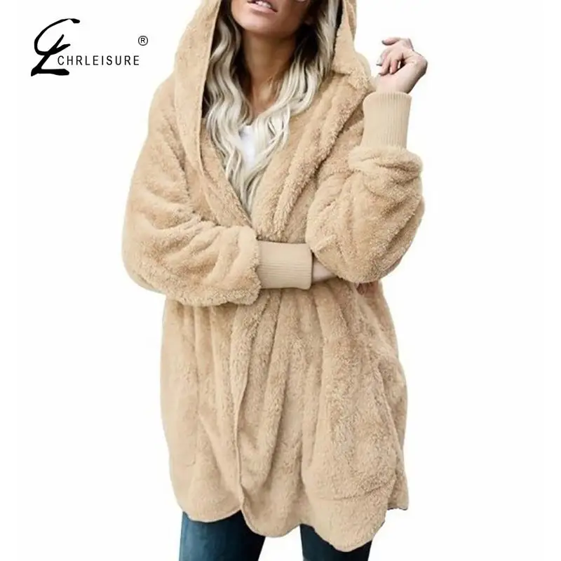 Женский плюшевый кардиган с капюшоном свитер пальто Winte размера плюс длинный