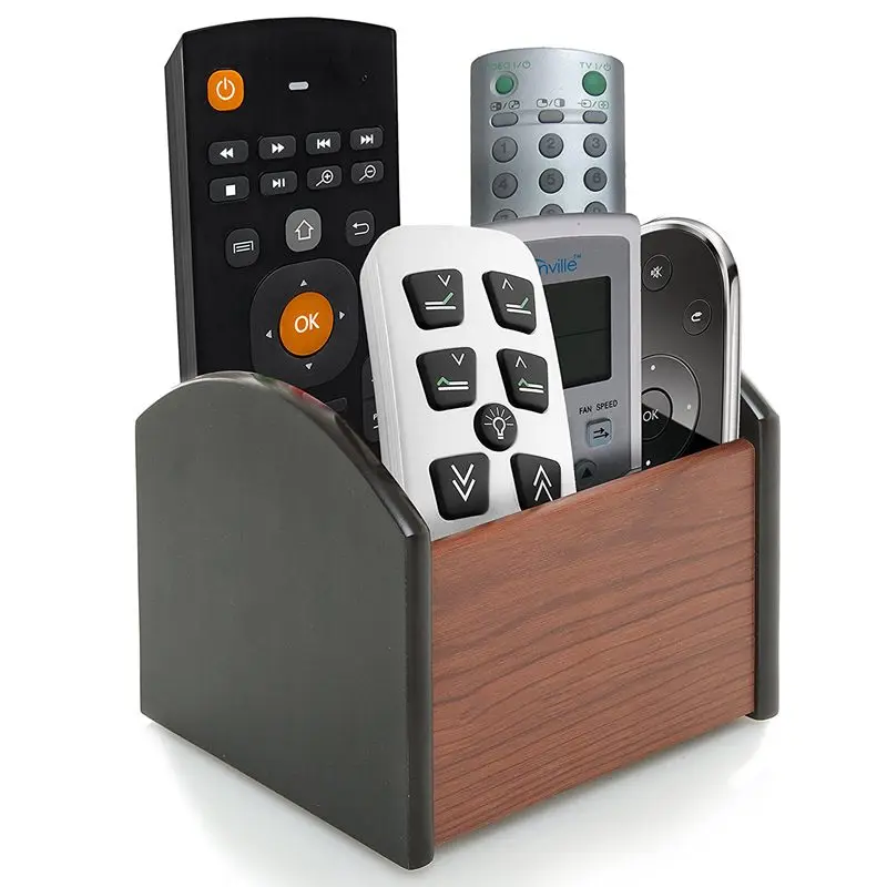 

Revolving Wooden 4 Compartment Desktop Office Supplies Storage Organizer / Spinning Remote Control Caddy