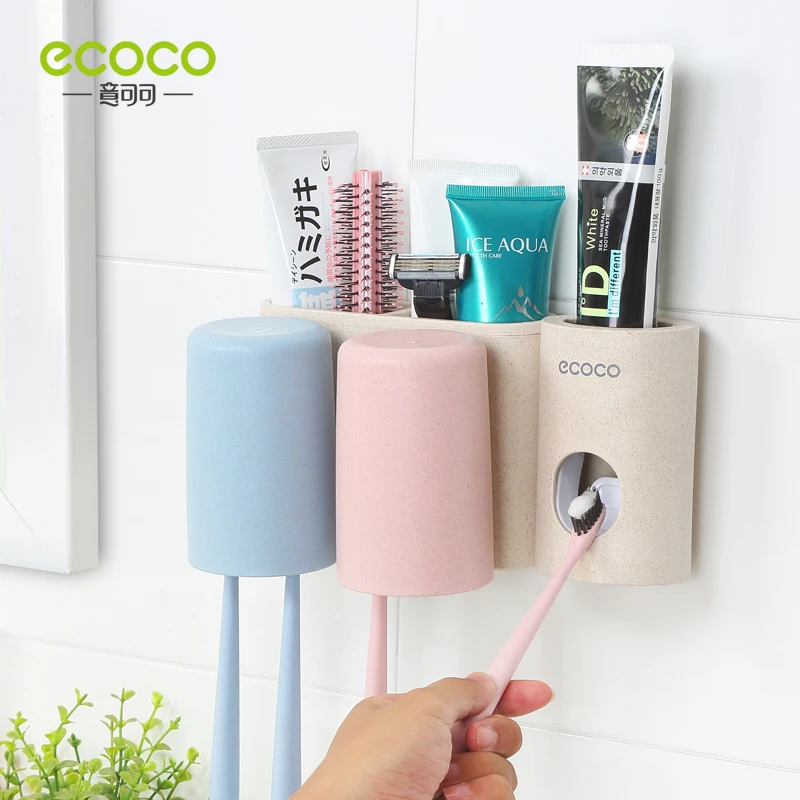 Настенный держатель для зубных щеток ECOCO из пшеничной соломы 2/3/4 чашек семейный