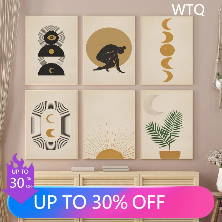 Минималистичная Абстрактная Геометрия Солнце Луна Обнаженная девушка настенная