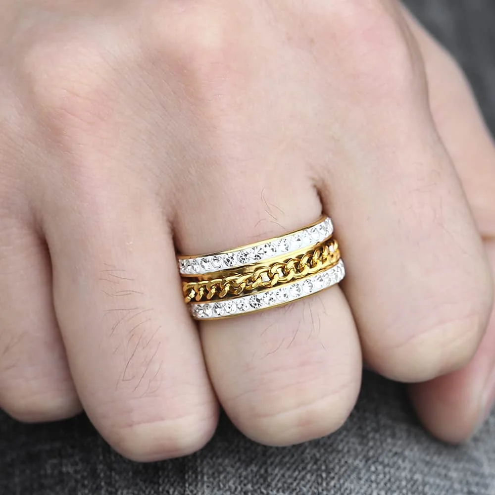 Кольцо Спиннер 10 мм для мужчин и женщин золотое/серебряное кольцо со стразами