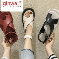 women summer sandals beach sandals fashion flats shoes 2021 new sandal non slip flat sandals buckle black and white
