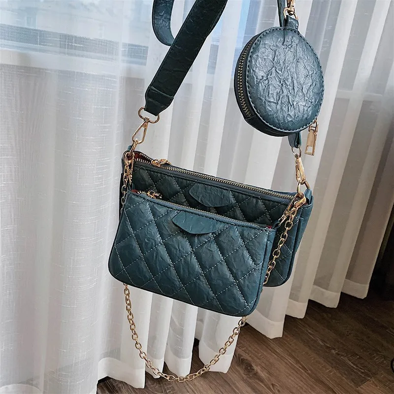 

2020 new shoulder armpit bag wide shoulder strap messenger bag small bag rhombus three-piece fashion fashionable female bag