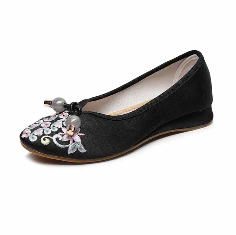 Hanfu Shoes Women Summer&amp Autumn Flat Chinese Vintage Embroidered Beige Black For Plus Size |