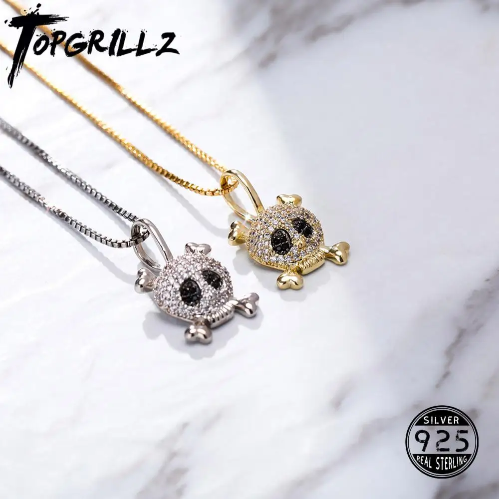 TOPGRILLZ 925 Sterling Silver Pendant Ice Cube Zirconia Skull Hip Hop Fashion Jewelry For Women | Украшения и аксессуары