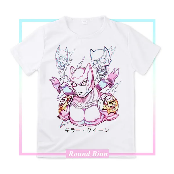 Футболка с принтом Необычные приключения Джоджо белый топ короткими рукавами