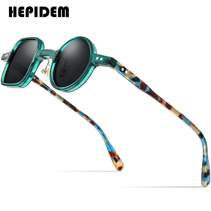 

HEPIDEM Acetate Polarized Sunglasses Men 2022 New Retro Vintage Left Square Right Round Sun Glasses for Women Shades 9155T