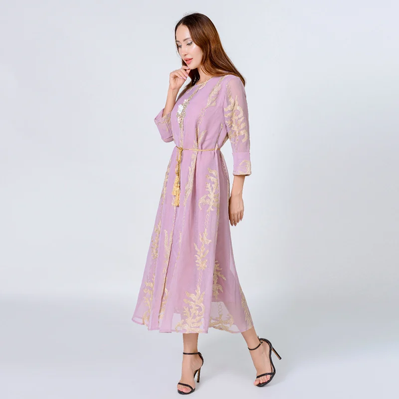 Embroidered Moroccan Caftan Dubai Arabic Dresses For Women Modest Hijab Kaftan Evening Jalabiyat Turkish Abayas Muslim Clothing