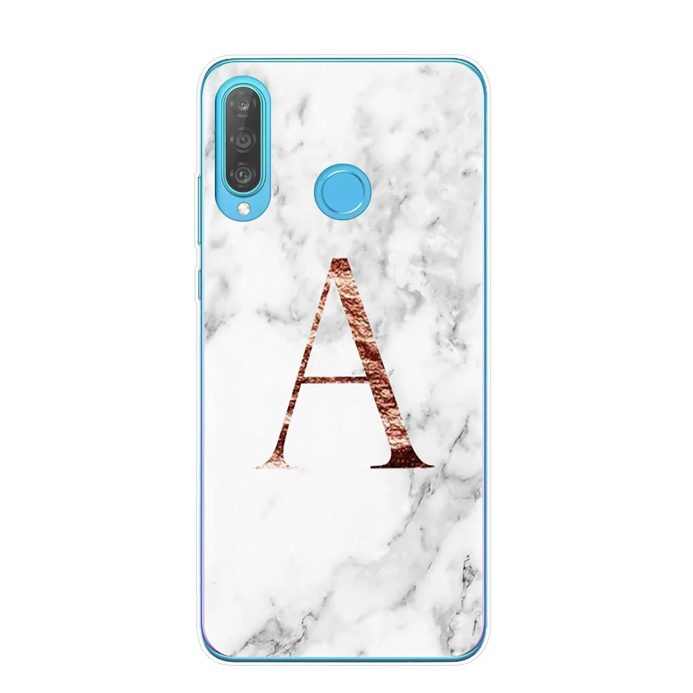 Письмо монограмма A B C D Белый Мраморный Мягкий ТПУ чехол для телефона Coque Huawei P30 P20