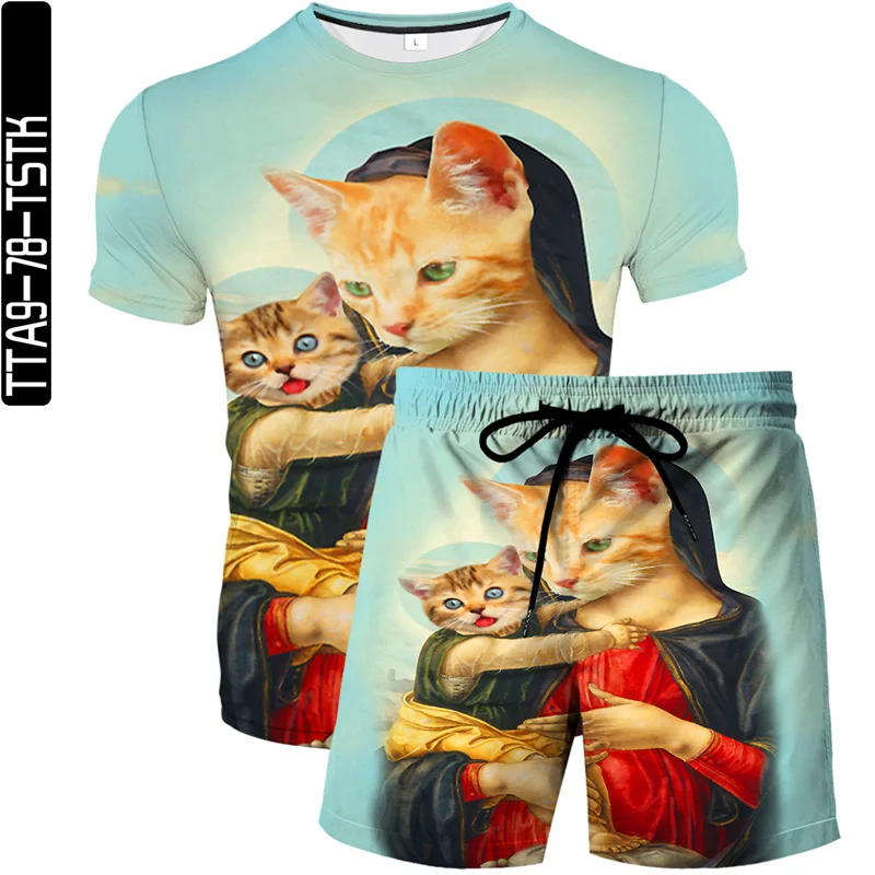 

Mr.z Harajuku 3D ink printing Summer men/women two-piece T-shirt + shorts Couples casual sportswear Funny hip-hop street style