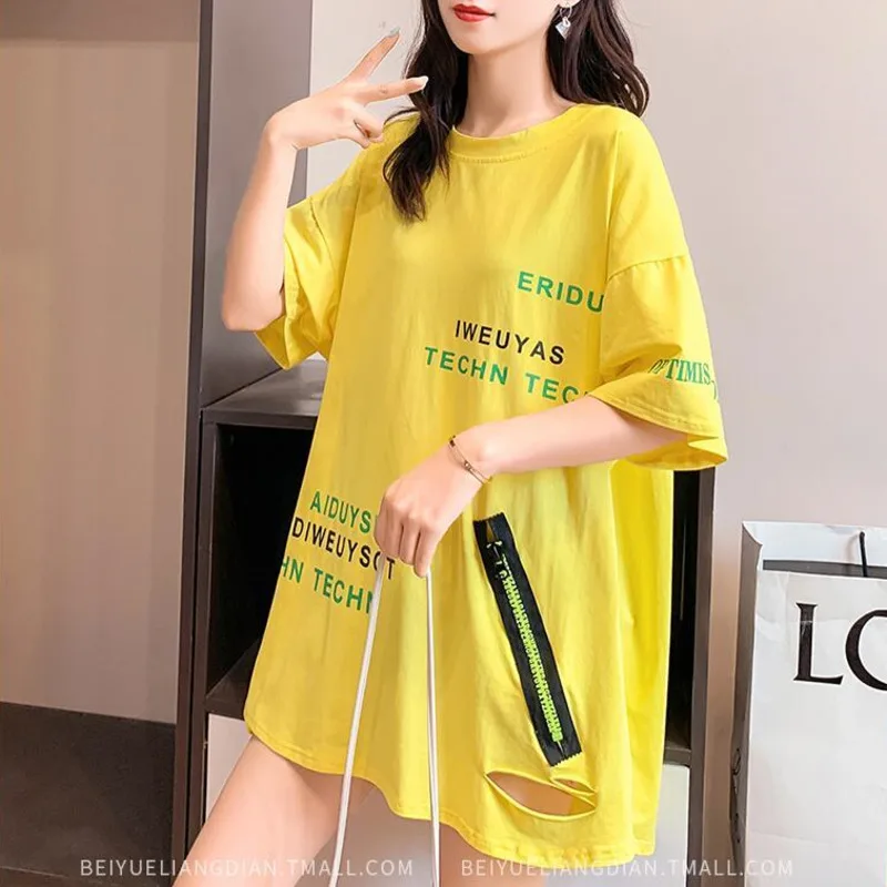 #0664 оранжевые синие длинные футболки женские на лето повседневные с коротким