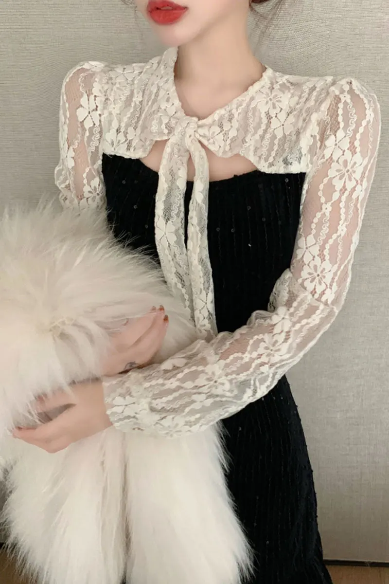 

Dress female spring French lace stitching sequined velvet little black dress temperament was thin and lace short skirt