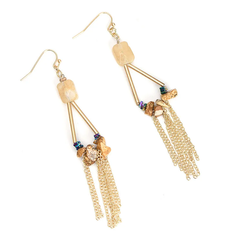 

1 Pair 2021 New In Earrings Alloy Tassels Turquoise Circle Round Irregular Earrings Gem 18K Gold Plating Fashion Design Ear Loop