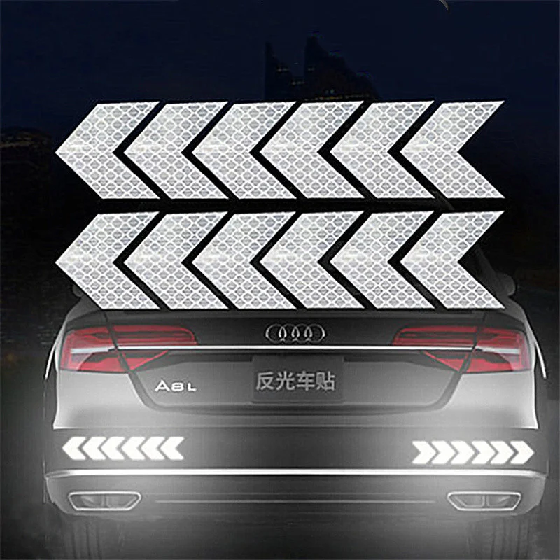 

12pcs/Set Car Sticker Reflective Arrow Sign Tape Warning Sticker For Car Bumper Trunk Reflector Car Styling Accessories Sticker