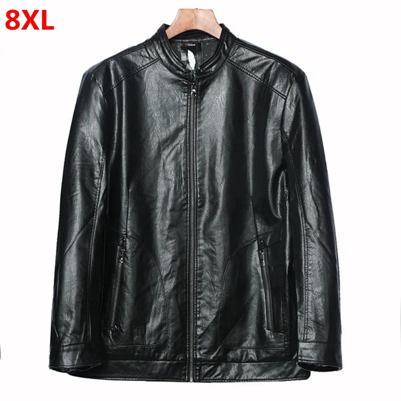 

Plus size PU leather jacket male plus size baseball collar thick PU leather coat casual shirt tide biker jacket 8XL 7XL 6XL