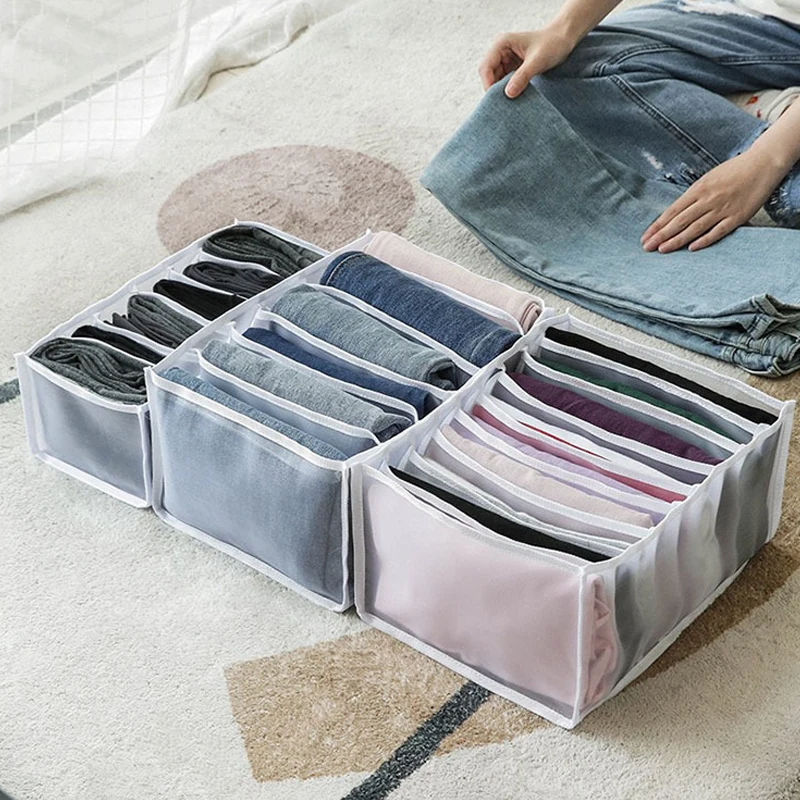 

Clothes jeans compartment storage box closet drawer mesh divider box stacking pants drawer divider washable home storage rack