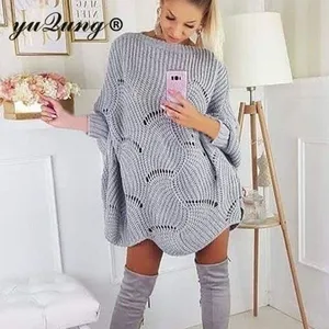 Yuqung женский свитер с вырезами джемпер с рукавом летучая мышь Свободный пуловер Топы Верхняя одежда осенняя Женская трикотажная одежда уличная одежда