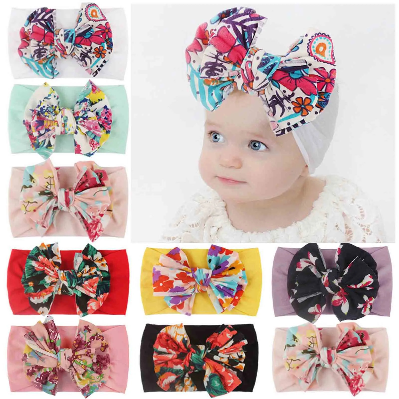 

Neonato stampa accessori neonato copricapo creativa fiocco floreale fascia elastica fascia per capelli per capelli copricapo