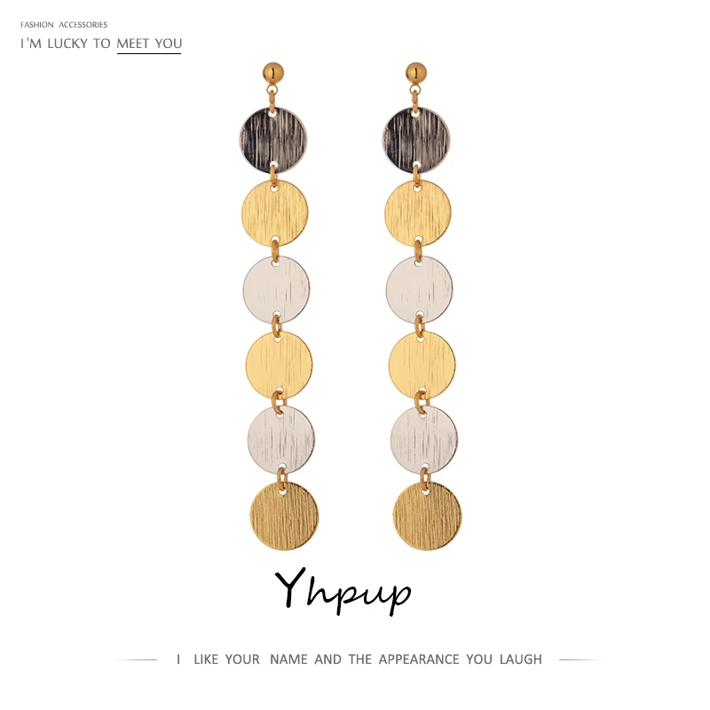 Yhpup круглая монета длинные висячие серьги модные подвески медь очарование для