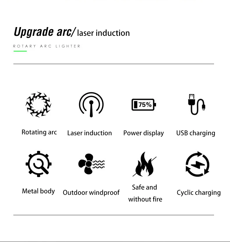 Вращающаяся дуговая USB электрическая зажигалка для сигарет ветрозащитная плазменная Электронная зажигалка с сенсорным зондированием вращающиеся зажигалки металлический подарок для мужчин