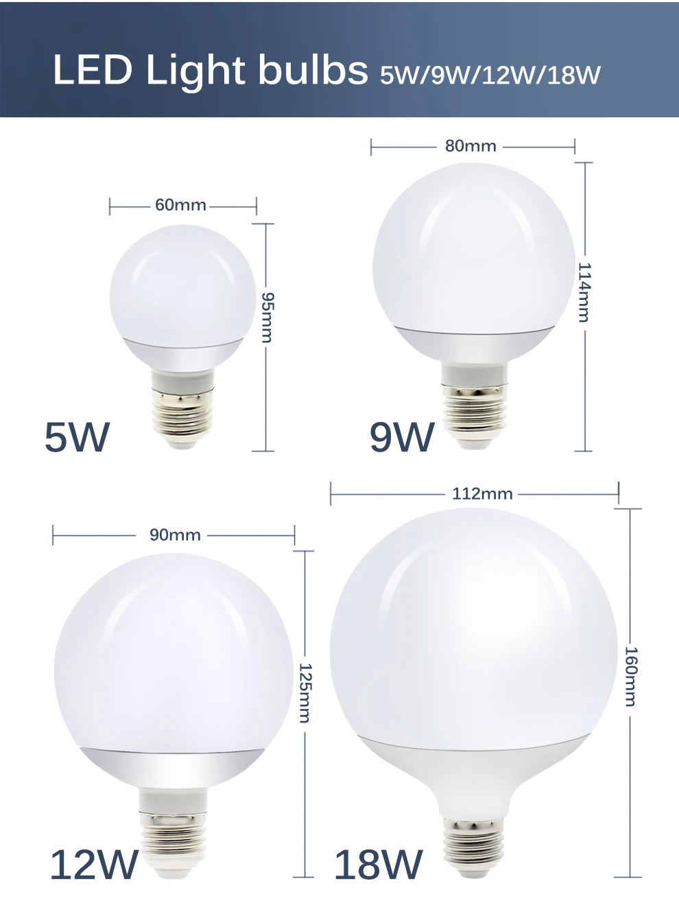Светодиодный светильник с шариком дракона AC85-265V E27 G60 5W G80 9W G95 12W G125 18W Светодиодный большой белый пузырь для декоративного освещения