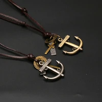 new necklace leather necklace anchor men and women long leather necklace gift