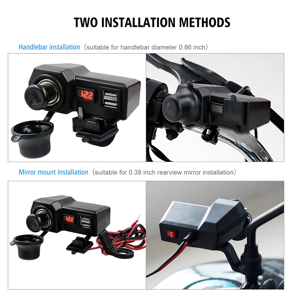 

3.4A Dual USB Motorcycle Cigarette Lighter USB Charger With Voltmeter Display And On/Off Switch DIY Modification Accessorie