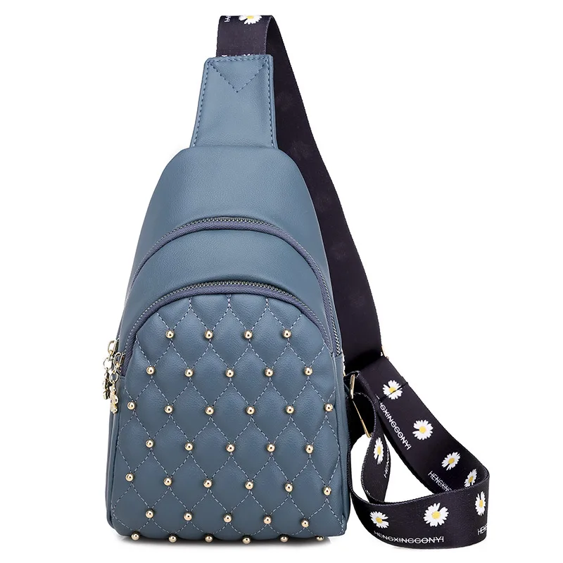 

Women's 2021 new fashion Korean rivet chest bag messenger bag PU shoulder bag