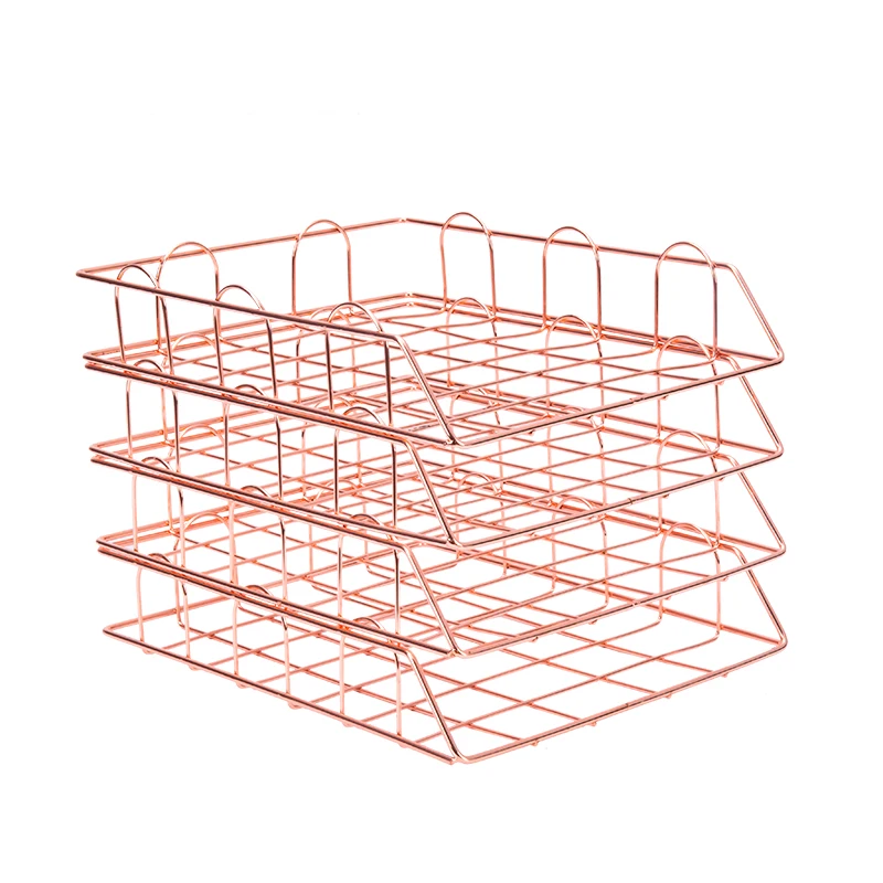4 tray Rose Gold Модный креативный Золотой металлический поднос для файлов, органайзер для журналов, настольный набор ручной работы, многослойный органайзер для файлов - Цвет: 4 tray Rose Gold