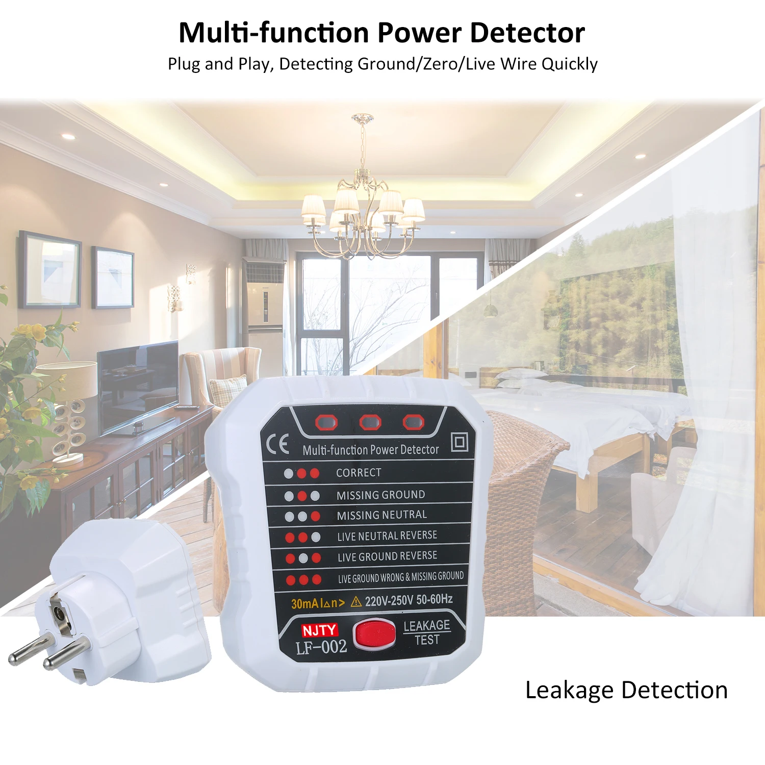 NJTY Advanced RCD Электрический тестер гнезда автоматический нейтральный провод в