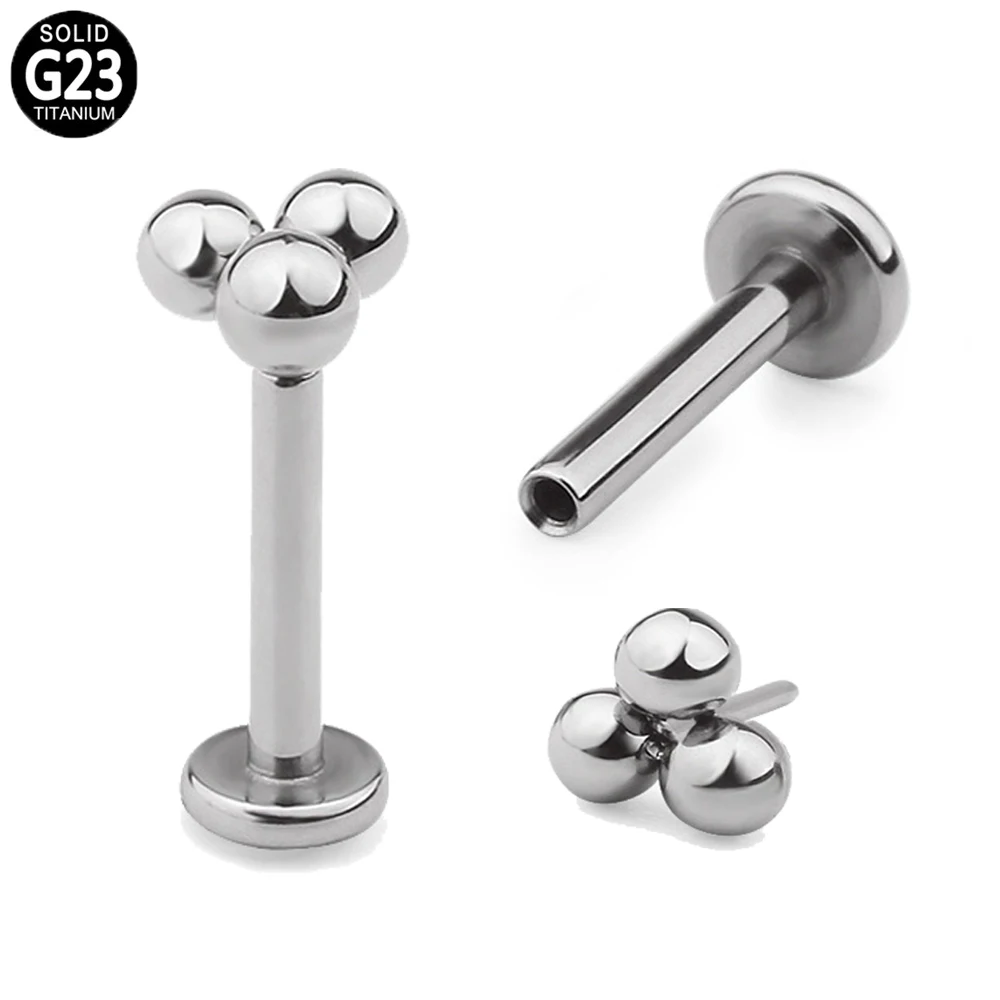 

2PCS Labret Lip Studs Threadless 3-ball G23 Titanium Body Piercing Jewelry Ear Cartilage Tragus Earrings Lip Ring Wholesale