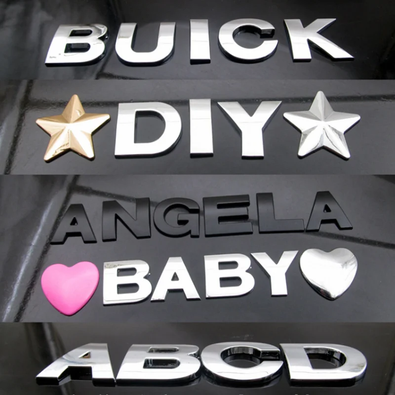DIY полностью металлические буквы 25 мм 3D Алфавит эмблема хромированные и черные