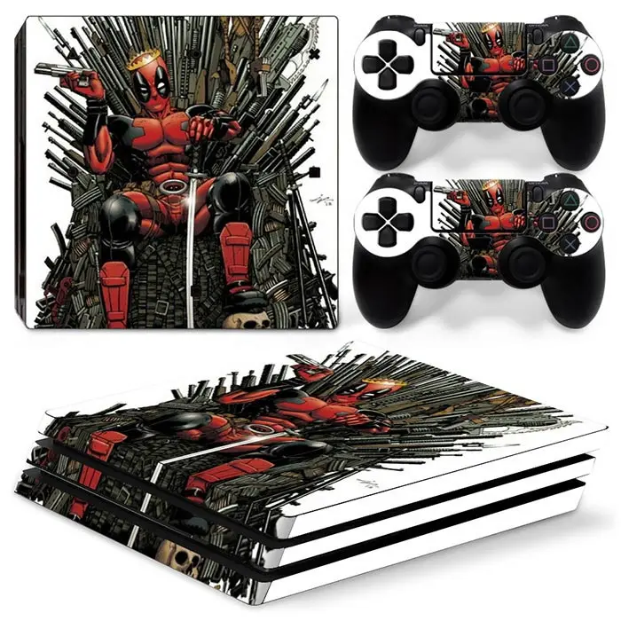 Виниловый стикер для консоли PS4 Pro и 2 контроллеров Marvel Железный человек Дэдпул