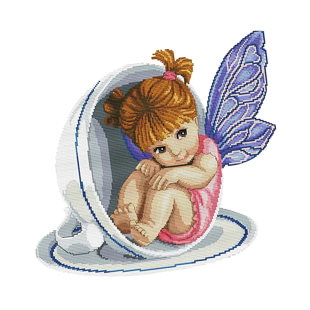 

DIY Needlework Cross Stitch Kit Set, Embroidery Embroidery Kit, Teacup Angel