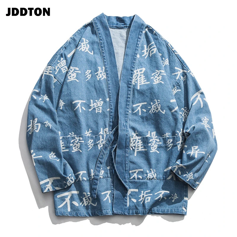 JDDTON весеннее льняное кимоно для мужчин модный Свободный кардиган с надписью